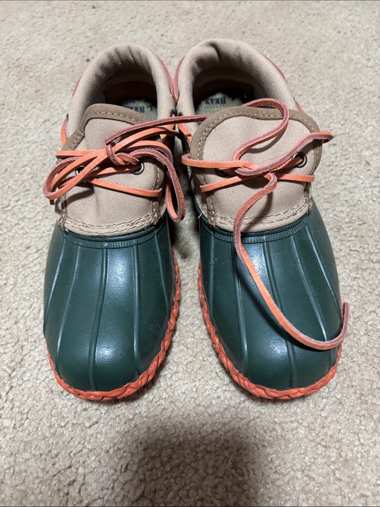 L.L. Bean Shoes - L.L. Bean Green, Tan and Orange Duck-Style Rain Boots